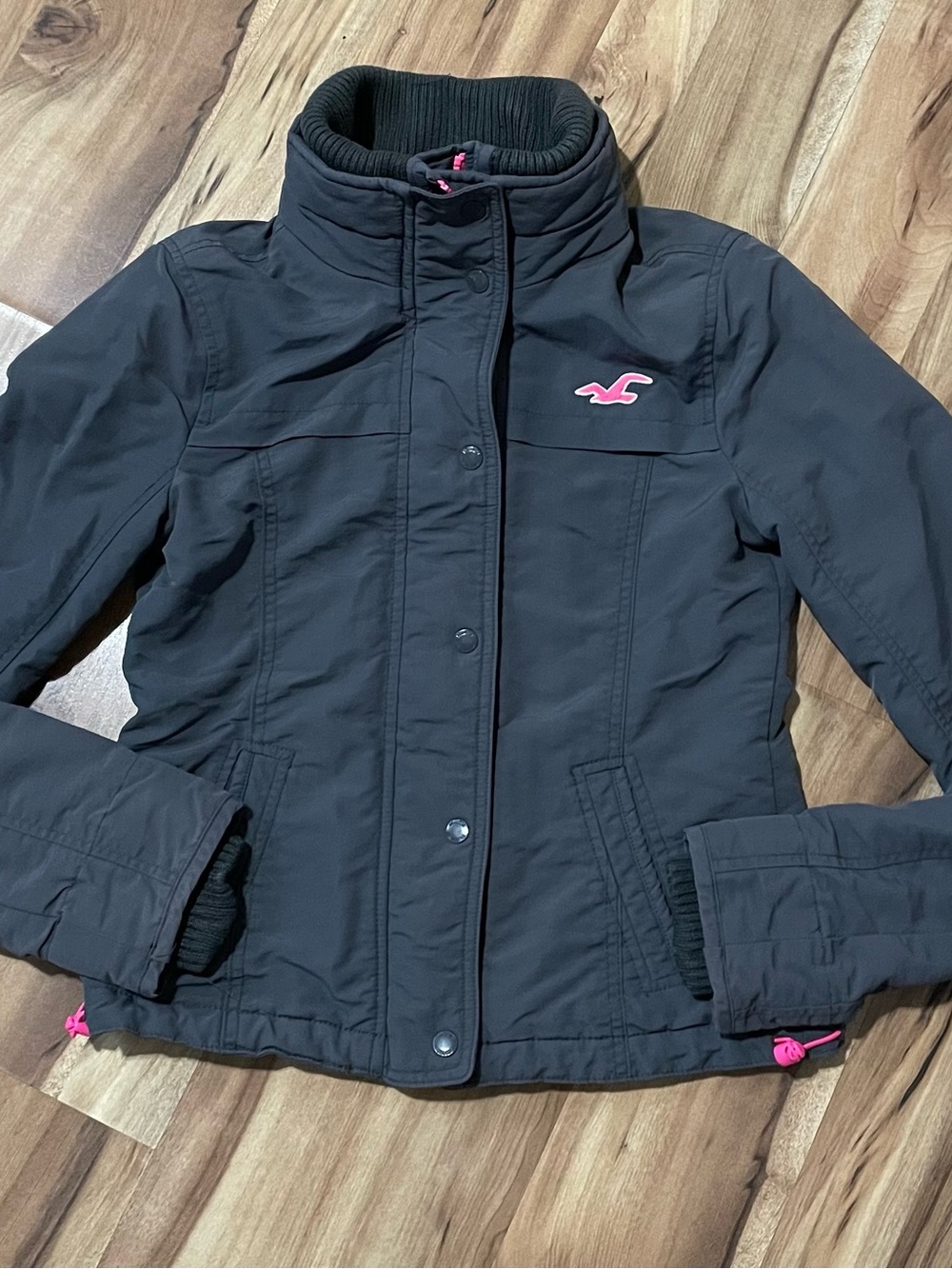 Y2K Hollister Co All Season Jacket Grey Pink Seagull Logo Full Zip Size XS